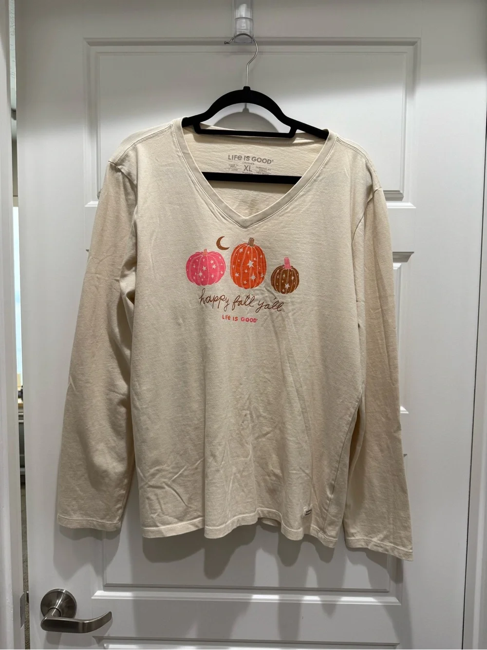 Life is Good Beige Happy Fall Y’All Pumpkin Long Sleeve Crusher Tee XL